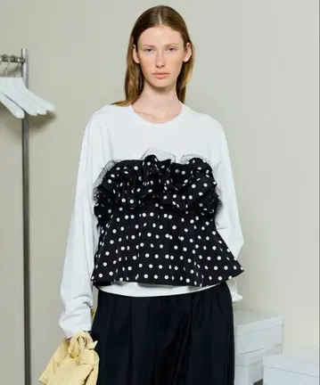 MAISON SPECIAL Mixed Fabric Fril Tops