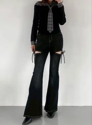 시착만 한 상품 RESEXXY 사이드 리본 플레어 데님