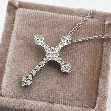 스와로브스키 목걸이 십자가 로사리오 클리어 크리스탈 파베 실버