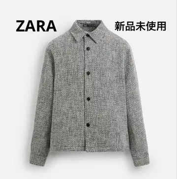 ZARA 레귤러 핏 텍스처 셔츠 자켓 화이트 블랙