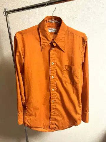 70s USA제 ENRO 파마 프레스 긴팔 셔츠 오렌지 빈티지