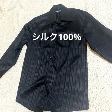 실크 100% 광택감 있는 스트라이프 셔츠 남성용 긴팔 M