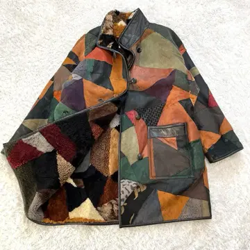 [레어] 고급 패치워크 무스탕 가죽 코트 빈티지 자켓 남녀 공용