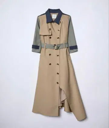 7부 소매 컬러 블록 트렌치 원피스