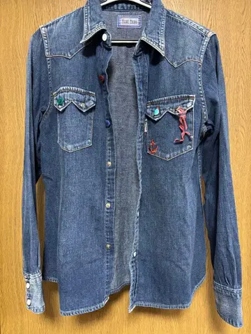 BLUE BLUE 데님 셔츠 터콰이즈 & 콘초 부착 사이즈 1