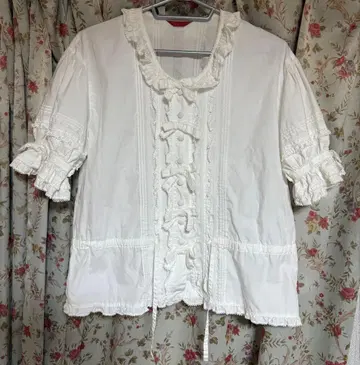 핑크하우스 블라우스 리본 레이스 프릴 블라우스