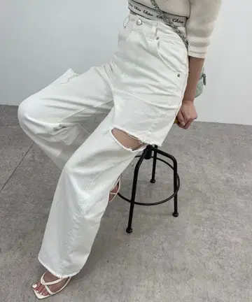 Chico/데미지 와이드 데님 팬츠