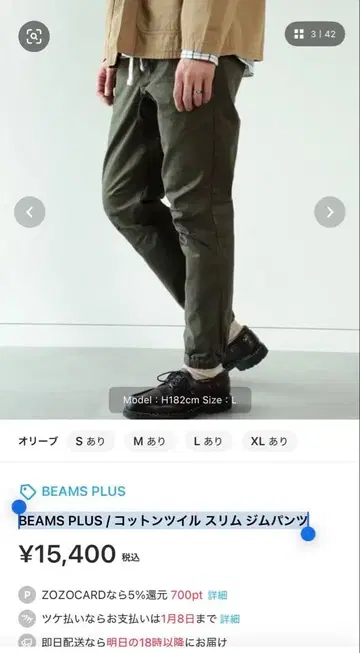 BEAMS PLUS / 코튼 트윌 슬림 헬스장 팬츠