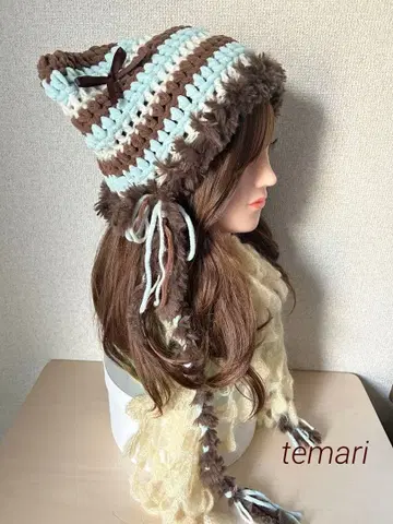 고양이 귀 니트 모자 고양이 귀 리본 손뜨개질 핸드메이드 y2k 한국