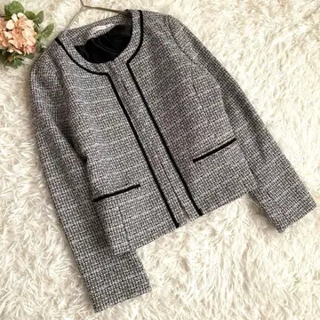 Honeys 허니즈 트위드 노카라 자켓 블랙 화이트