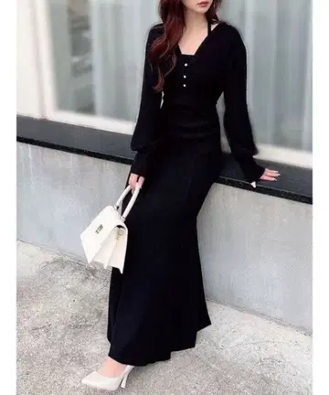 resexxy 리젝시 레이어드 머메이드 니트 원피스 블랙 새상품급