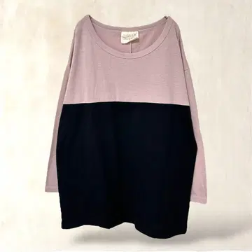 긴팔 티셔츠 M 드롭 숄더 바이컬러 핑크 계열 U넥 루즈핏