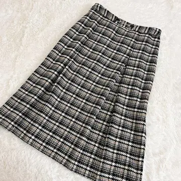 그로브 체크 무늬 트위드 스커트 골드 비트 L 허리밴딩