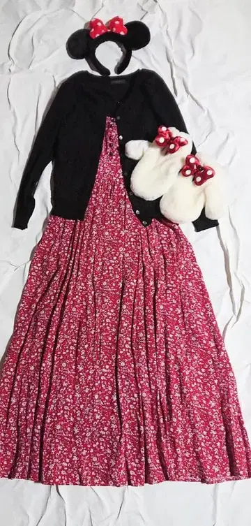 dazzlin 꽃무늬 반팔 원피스 빨간색