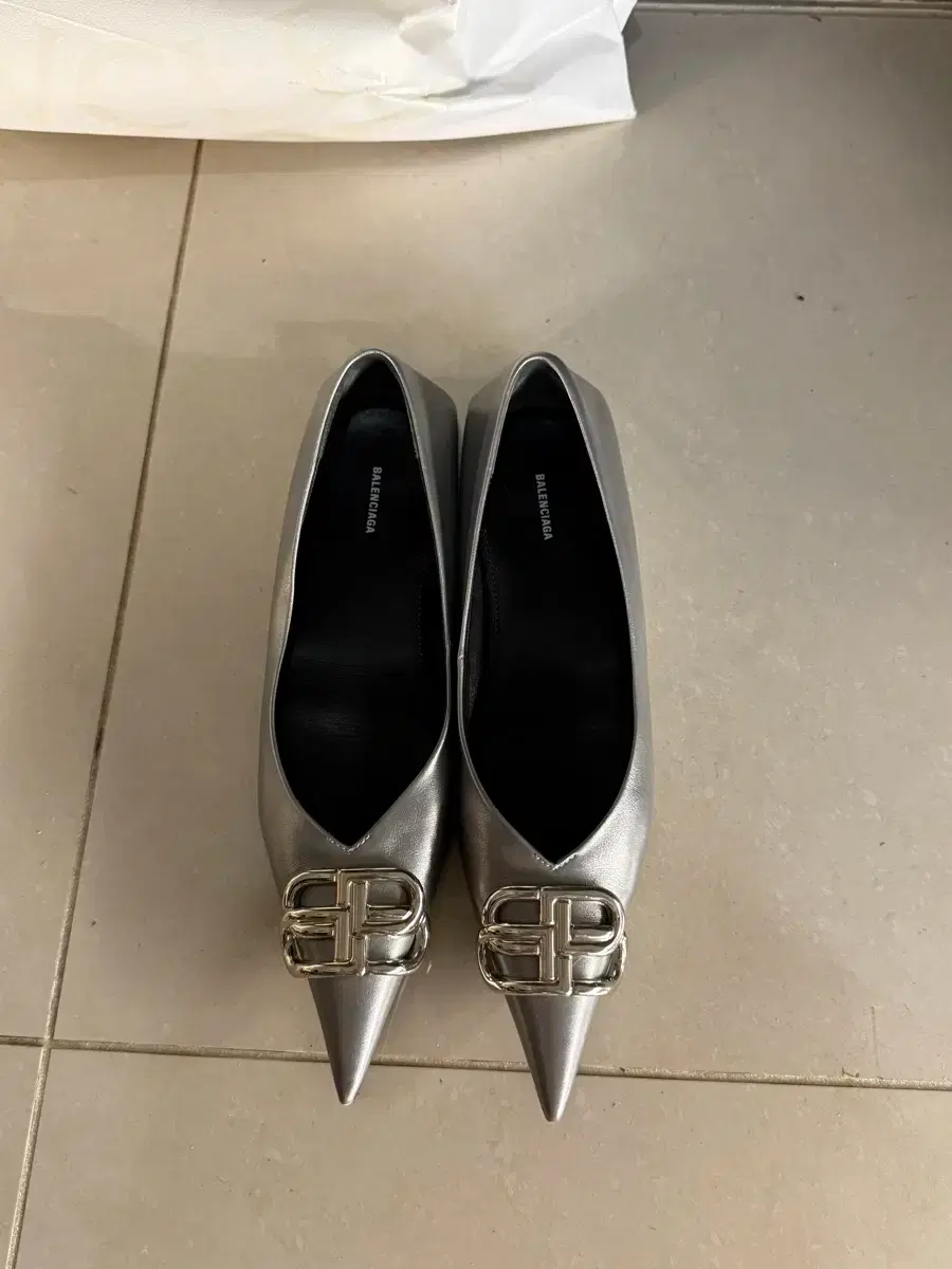 Balenciaga Silver Buckle Flat Shoes