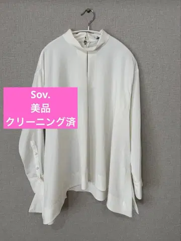 Sov. 화이트 비대칭 밑단 긴팔 셔츠 블라우스