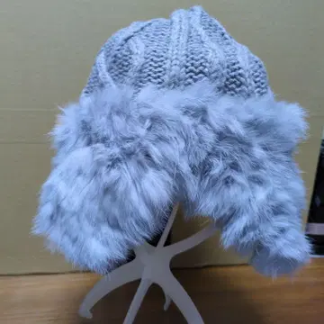 그레이 케이블 짜임 니트 모자 귀도리 포함