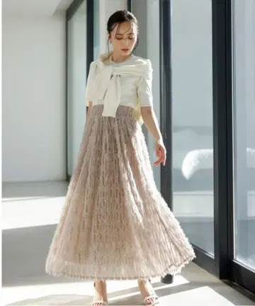 anuans 튤 자카드 볼륨 스커트