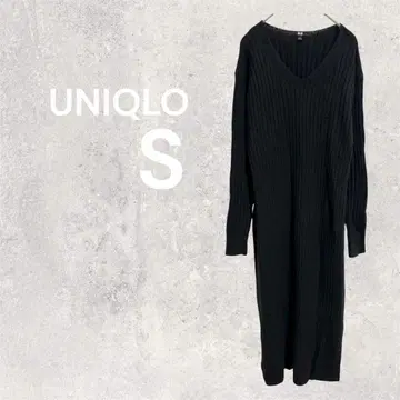 유니클로 니트 타이트 원피스 롱 기장 스웨터 블랙 리브 긴팔 블랙 S