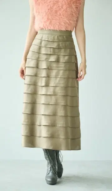 [ 미착용 ] LOUNIE 새틴 캉캉 스커트 40 카키 베이지