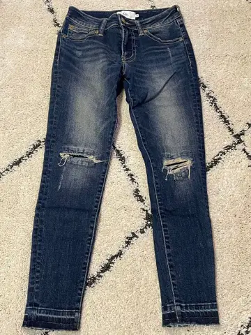 아줄바이마우지 데미지 가공 다크 블루 스키니 데님