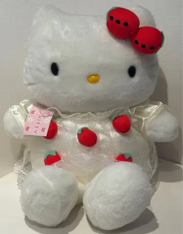 택 포함 새상품 골동품 헬로키티 봉제 인형 딸기 드레스 산리오