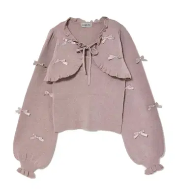 BUBBLES 리본 가디건 니트 앙상블 핑크