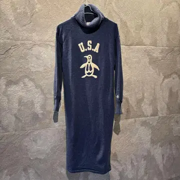 먼싱웨어 L 네이비 니트 원피스 U.S.A. 펭귄 자수