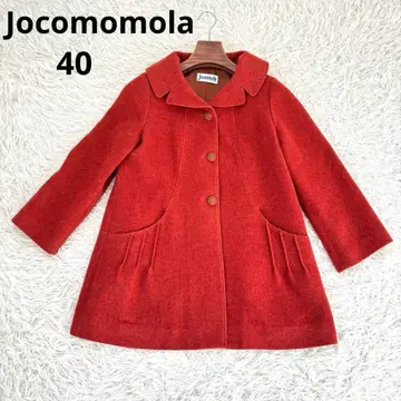 호코모모라 A라인 코트 울 자수 버튼 크림슨 빨간색 40
