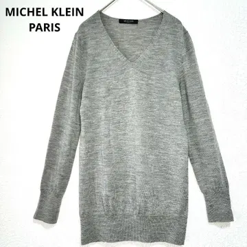 미쉘클랑 니트 스웨터 V넥 얇은 소재 긴팔 그레이 M
