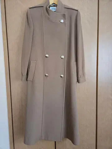 쇼와 레트로 구제 의류 더블 브레스트 롱 코트 울 브라운