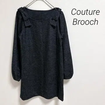쿠튀르 브로치 긴팔 튜닉 리본 포함 라운드넥 고급 모 36