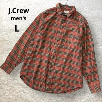 제이크루 플란넬 셔츠 체크 브라운 x 오렌지 남성용 코튼100%
