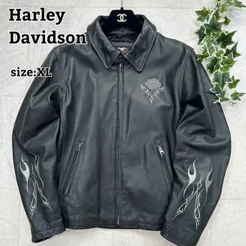 레어 XL [ 할리데이비슨 ] 자켓 라이더스 소가죽 프레임 자수