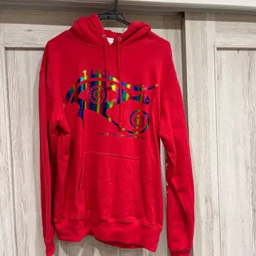 불상 프린트 빨간색 후드티