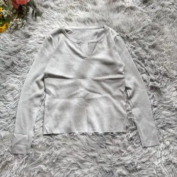 스키퍼 니트 [ F ] 라이트 그레이 리브 긴팔 무지 심플 두라두라