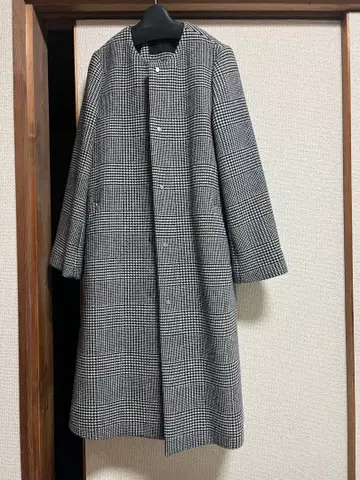 그린 라벨 릴랙싱 하운드투스 패턴 노카라 코트