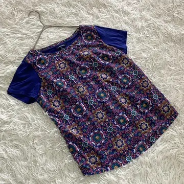 인기 LANDS'END/랜즈엔드 [M] 패턴 상의/티셔츠 코튼 혼방