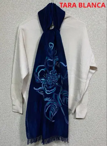 TARA BLANCA/타라 블랑카 네이비 꽃무늬 자수 스톨 미사용