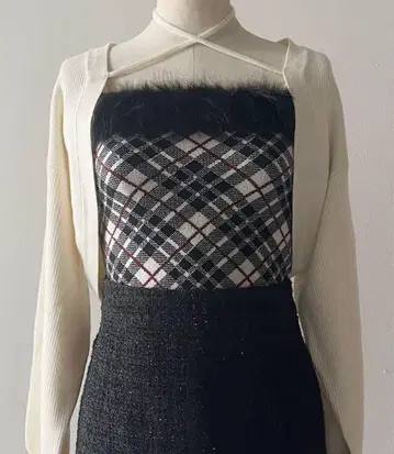 NOMAE 볼레로 세트 퍼 체크 상의