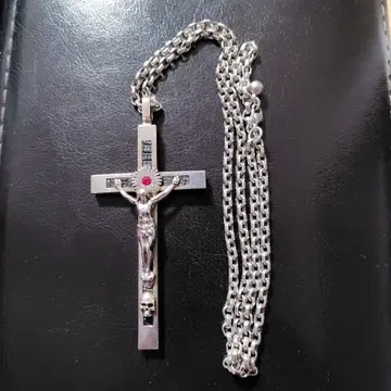 백래쉬 실버 925 십자가 목걸이 빨간 보석 포함