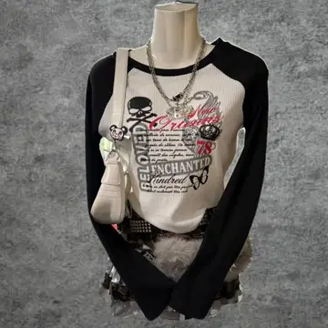 Y2K 긴팔티 헤이세이 여자 스컬 NANA 그런지 00s 그래픽T 긴팔