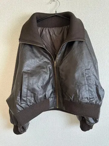 다크 브라운 레더 봄버 자켓 빈티지 디자인