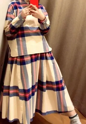 빔즈 보이 빅 타탄 상하의 셋업 컬러 에크루