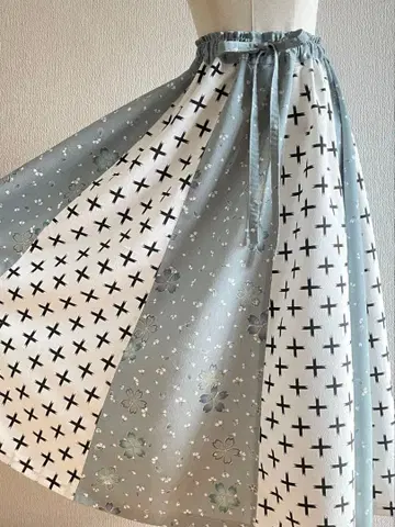 기모노 리메이크 핸드메이드 롱 플레어 스커트