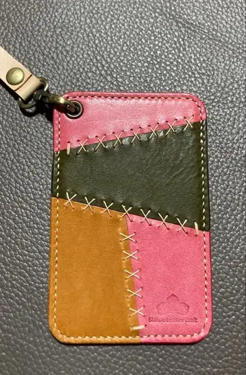 가죽 패치워크 카드 케이스 스트랩 포함