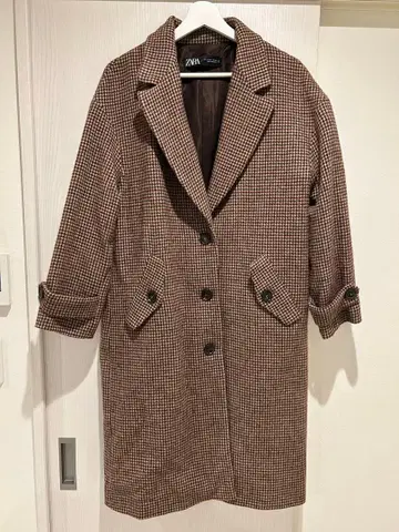 새상품급 ZARA 체크 무늬 울 롱 코트 S 사이즈