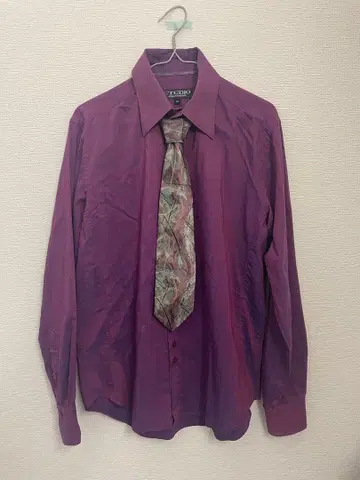 구제 의류 퍼플 긴팔 셔츠 M 사이즈 넥타이 포함
