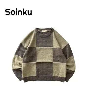 [ 새상품급 ] Soinku 90s 체크 패치워크 니트 스웨터
