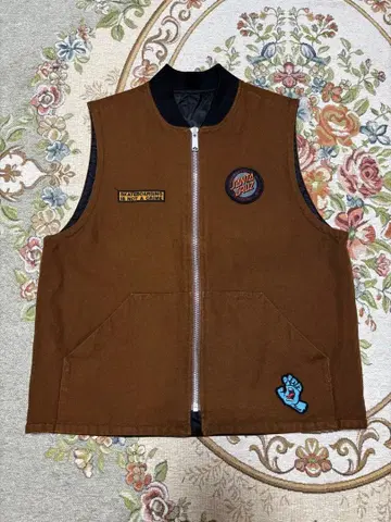 SANTA CRUZ 브라운 집업 베스트 패치 포함